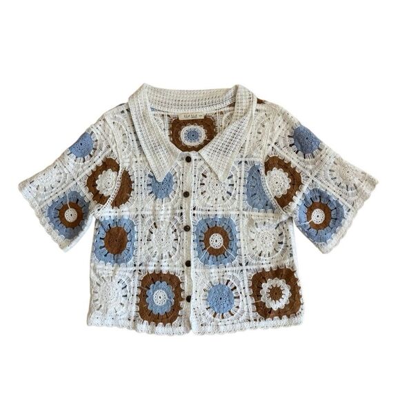 ILLA ILLA Women's Crochet Button Down Blouse Size S/M - Picture 2 of 5